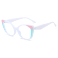 White cat-eye TR90 eyeglass frames with pink and blue color-block corner accents - White Pink Blue Frame