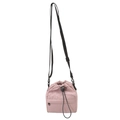 Pink nylon drawstring crossbody bag with black adjustable strap and front zipper pocket - Pink