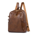 Retro dark brown PU leather backpack for women with geometric embossed patchwork pattern - Brown