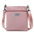 Pink quilted crossbody bag with rhombic patterns and fashion instinct logo tag - Pink