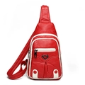 Red PU leather crossbody bag with white contrast stitching and heart-shaped metal buckle - Red