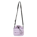 Lavender purple drawstring crossbody bag with adjustable wide strap and front zipper pocket - Purple