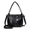 Classic black soft PU leather bucket bag with adjustable shoulder strap and zipper detail - Black