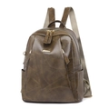 Vintage olive green PU leather backpack for women with embossed texture and gold hardware - Brown