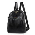 Vintage black PU leather backpack with leaf texture panel and gold-tone zippers - Black