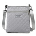 Minimalist light gray quilted crossbody bag with stylish fashion instinct metal plate - Gray