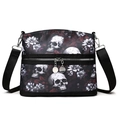 Sac bandoulière gothique avec imprimé tête de mort blanche et fleurs violettes sur noir - Rouge