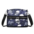 Sac bandoulière pour femme avec imprimé crâne floral et double fermeture éclair - Bleu