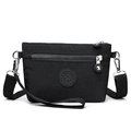Lightweight black nylon crossbody bag with sport logo and silver metallic zippers - Black