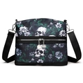 Sac à bandoulière avec imprimé tête de mort et fleurs, sangle réglable et double zip - Vert