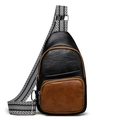 Bolso de pecho multifuncional en cuero sintético texturizado negro y marrón retro - Negro