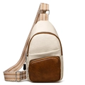 Bolso bandolera retro de cuero PU crema y marrón con correa ancha de tejido suave - Blanco
