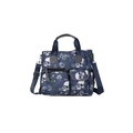Draagtas met schedel- en bloemenprint in marineblauw met verstelbare schouderriem - Blauw