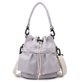 Minimalistische lavendel nylon emmer tas met crèmekleurige schouderriem en trekkoord - Lichtgrijs