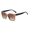 Square oversized sunglasses in light brown and black frames with silver rivet accents - Standard Khaki Frame with Black Temples & Double Tea Lenses / Regular