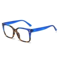 Blue translucent and tortoiseshell square frame glasses with silver rivet details - Standard (Incl. 13% VAT) Blue Leopard Frame Clear Lenses / Regular