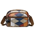 Borsa a tracolla vintage patchwork con zip multistrato e ecopelle blu e rossa - Colorato