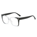 Modern black to clear gradient oversized square glasses with silver rivet details - Standard Black & Transparent Frame with White Lenses / Regular