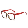 Square tortoise shell and red frame sunglasses with silver rivet accents for women - Standard Red & Leopard Frame with White Lenses / Regular