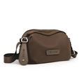 Sac bandoulière en nylon marron foncé résistant à l'eau avec double fermeture éclair - Cacao