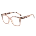 Tortoiseshell and translucent pink square oversized eyewear frames with silver rivet studs - Standard Tortoiseshell & Pink Frame with White Lenses / Regular