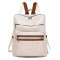 Zaino in pelle beige crema con motivo a foglie in rilievo e tasche con cerniera - Bianco Sporco