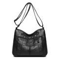 Black washed leather crossbody bag for women with multi-zipper layers and woven detail - Black