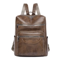 Zaino marrone in pelle sintetica con trama vintage screpolata e tasche multiple - Marrone