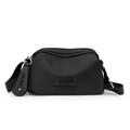 Minimalist black water-resistant oxford shoulder bag with leather logo patch - Classic Black