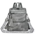 Vintage dark grey multi-purpose backpack with patterned strap and fringe charm - Gray