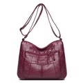 Burgundy washed leather crossbody bag with multi-layer zippers and woven detail - Red