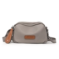 Waterproof grey nylon crossbody bag with multi-zipper pockets and brown leather accents - Milk Coffee