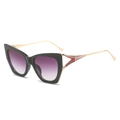 Occhiali da sole cat-eye oversize con lenti sfumate viola e stanghette in metallo oro - Montatura Nera Doppia Lente Grigia