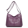 Purple soft leather crossbody bag with multiple zipper pockets and adjustable strap - Purple