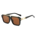 Retro vierkante zonnebril met dubbele brug, zwart montuur, gouden bar en amberkleurige lenzen - Zwart Frame Thee-kleurige Glazen