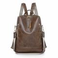 Zaino da donna in pelle PU marrone con eleganti cuciture a foglia e cerniere dorate lucide - Marrone