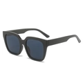 Classic vintage square sunglasses with glossy black frame and dark tinted lenses - Bright Black Frame Grey Lens