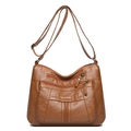 Brown soft PU leather crossbody bag with multiple zip pockets and woven texture detail - Brown
