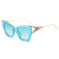 Occhiali da sole cat-eye oversize con montatura blu trasparente e aste dorate - Montatura Blu Lenti Verde Giallo