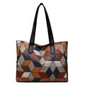 Grande borsa tote con patchwork geometrico colorato e dettagli in pelle - Quadri Patchwork Colorati