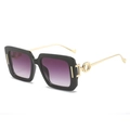 Square black frame sunglasses with purple gradient lenses and gold hollow metal temples - Black Frame Double Gray Lens