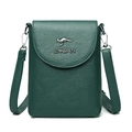 Deep green vertical crossbody phone bag in pebble grain leather with silver hardware - Dark Green