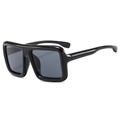 Oversized square fashion sunglasses with black glossy frame and dark gray lenses - Black Frame Grey Lens
