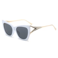 Chic white cat-eye sunglasses with dark grey lenses and gold metal temples detail - White Frame Gray Lens