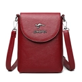Red litchi grain leather crossbody phone bag with silver kangaroo metal logo detail - Red