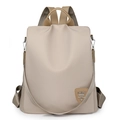 Diebstahlsicherer Damenrucksack aus Oxford-Gewebe in Beige mit braunem Lederbesatz - Gebrochenes Weiß