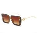 Square tortoiseshell sunglasses with brown gradient lenses and gold geometric metal arms - Leopard Frame Gradient Brown Lens