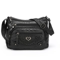 Sac bandoulière noir souple pour femme avec poches zippées et boucle en cœur métal - Noir
