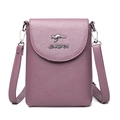 Purple litchi pattern mini crossbody bag with silver kangaroo metal logo and strap - Pink