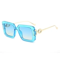 Fashionable square sunglasses with transparent blue frame and gold metal temples - Blue Frame Blue Tea Lens